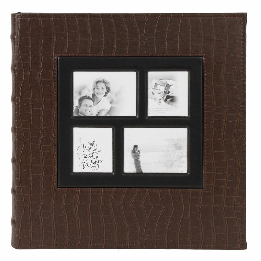 Фотоальбом BRAUBERG на 500 фотографий 10х15 см, обложка под кожу крокодила, рамка для фото, коричневый