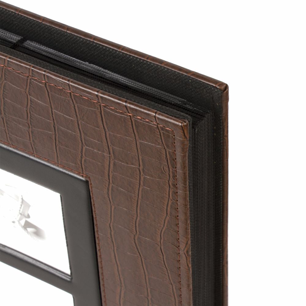 Фотоальбом BRAUBERG на 500 фотографий 10х15 см, обложка под кожу крокодила, рамка для фото, коричневый