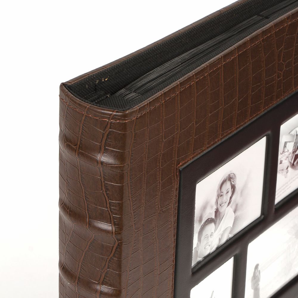 Фотоальбом BRAUBERG на 500 фотографий 10х15 см, обложка под кожу крокодила, рамка для фото, коричневый