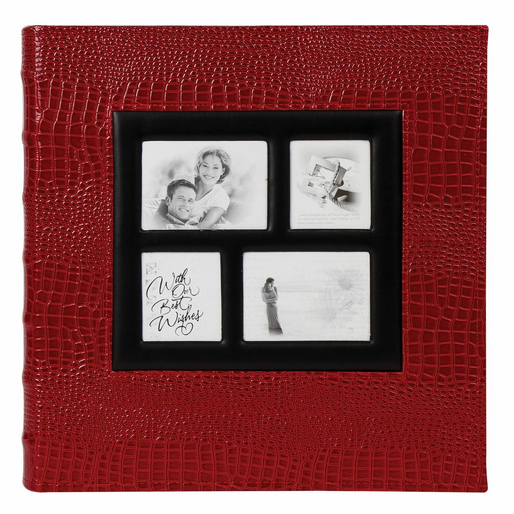 Фотоальбом BRAUBERG на 500 фотографий 10х15 см, обложка под кожу крокодила, рамка для фото, красный