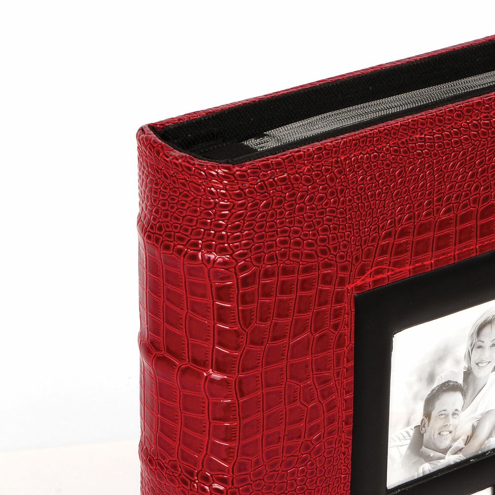 Фотоальбом BRAUBERG на 500 фотографий 10х15 см, обложка под кожу крокодила, рамка для фото, красный