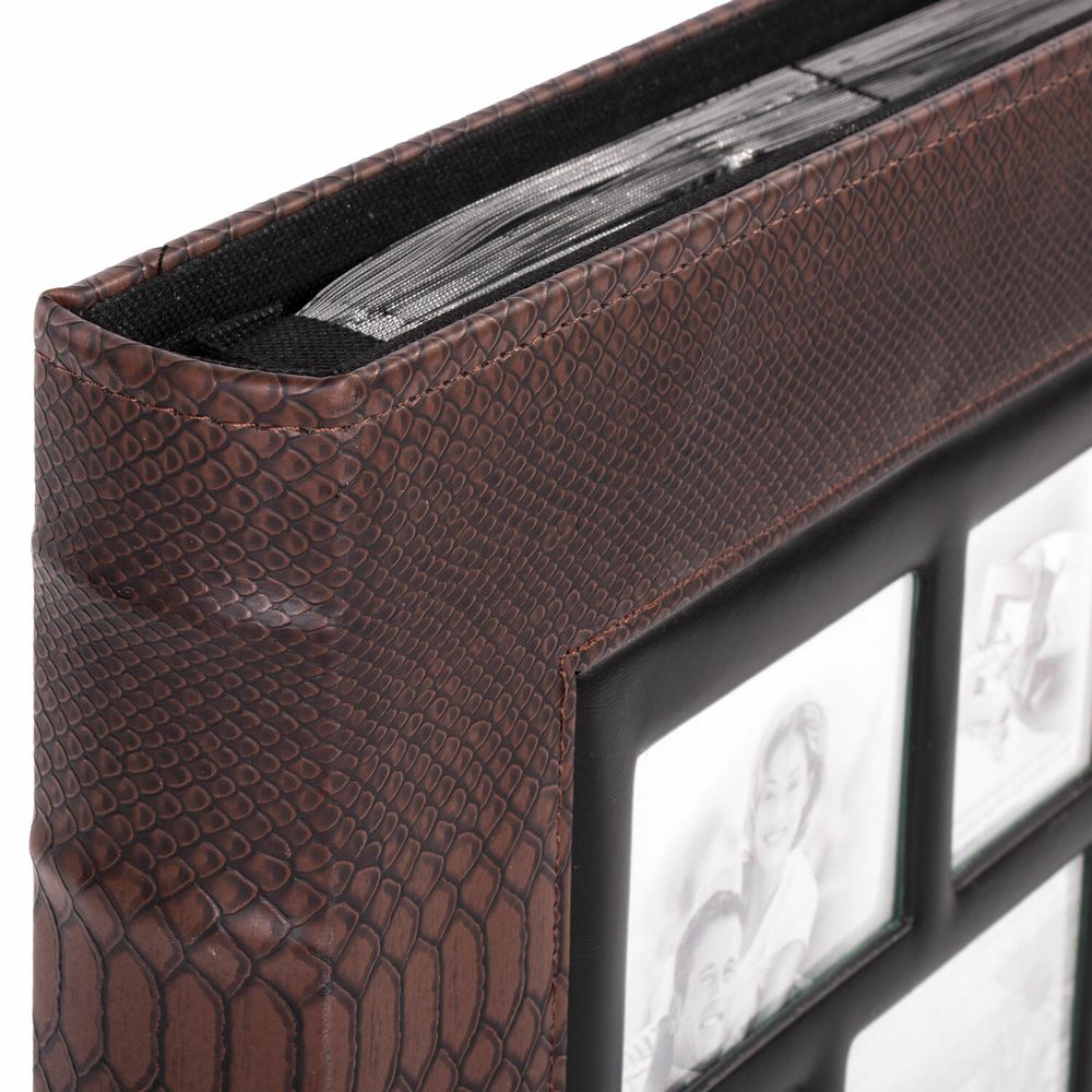 Фотоальбом BRAUBERG на 500 фотографий 10х15 см, обложка под кожу рептилии, рамка для фото, бокс, коричневый