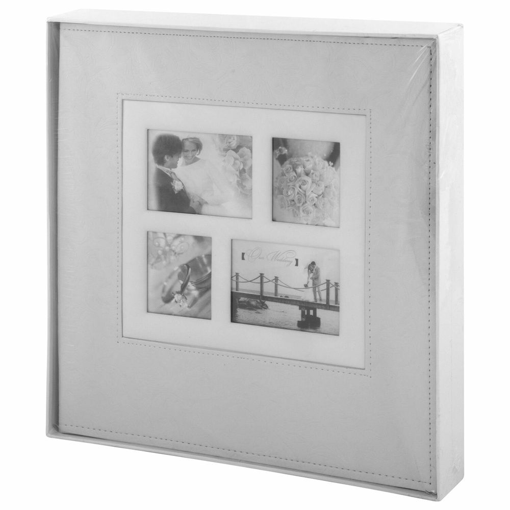 Фотоальбом BRAUBERG свадебный, 20 магнитных листов 30х32 см, обложка под фактурную кожу, на кольцах, белый