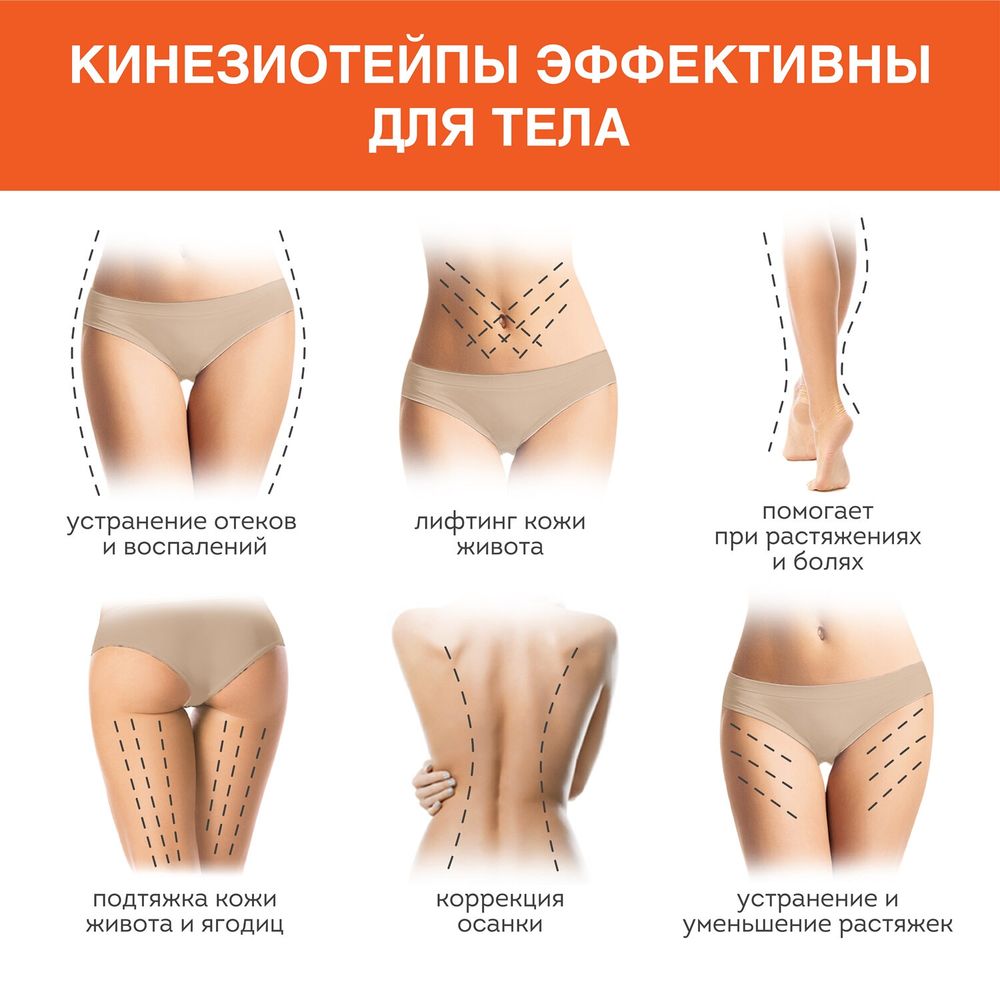 Кинезио тейп для лица и тела НАБОР 8 рулонов по 5 м, лифтинг-эффект, ширина 1/2, 5/5 см, DASWERK