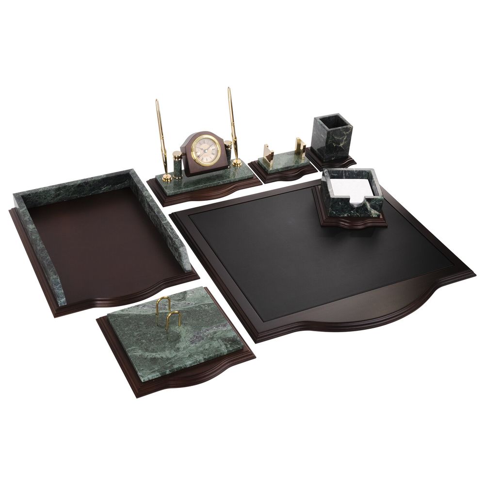 Набор настольный GALANT из мрамора, 7 предметов, зеленый мрамор/отделка красное дерево