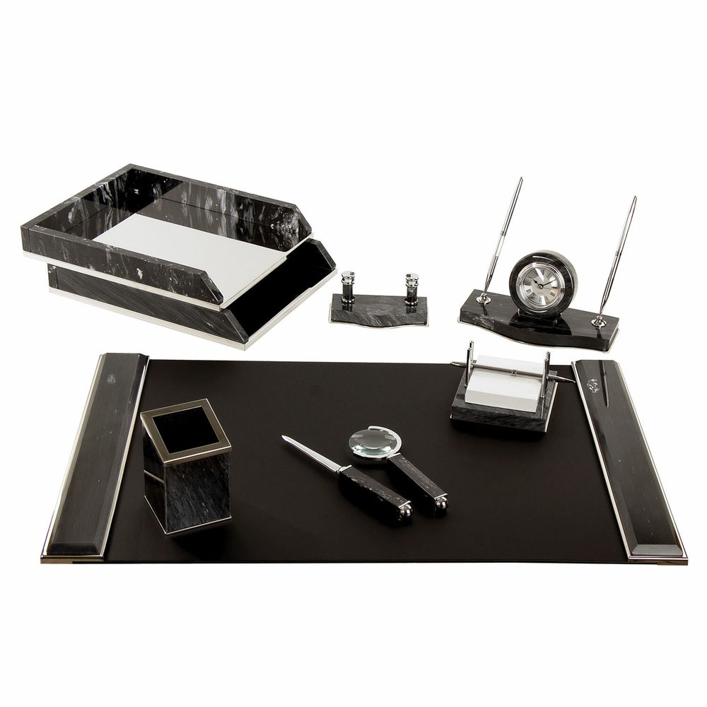 Набор настольный GALANT из мрамора, 8 предметов, черный мрамор/серебристые металлические детали