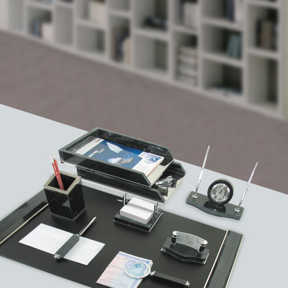 Набор настольный GALANT из мрамора, 8 предметов, черный мрамор/серебристые металлические детали