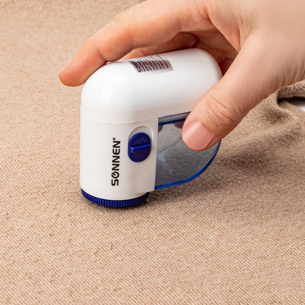 Машинка для удаления катышков миниклинер SONNEN FS-8808, белый/синий