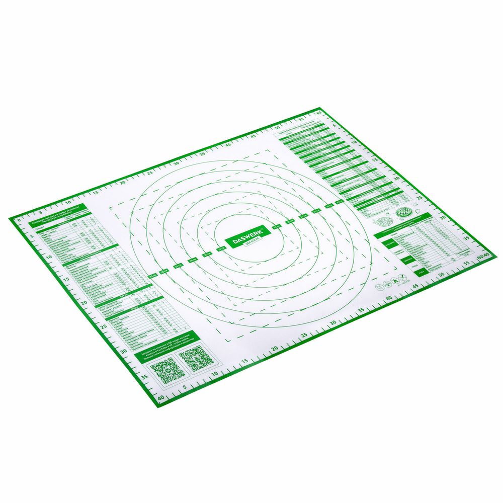 Коврик силиконовый для раскатки/запекания 40х60 см, зеленый, ПОДАРОК пластиковый нож, DASWERK