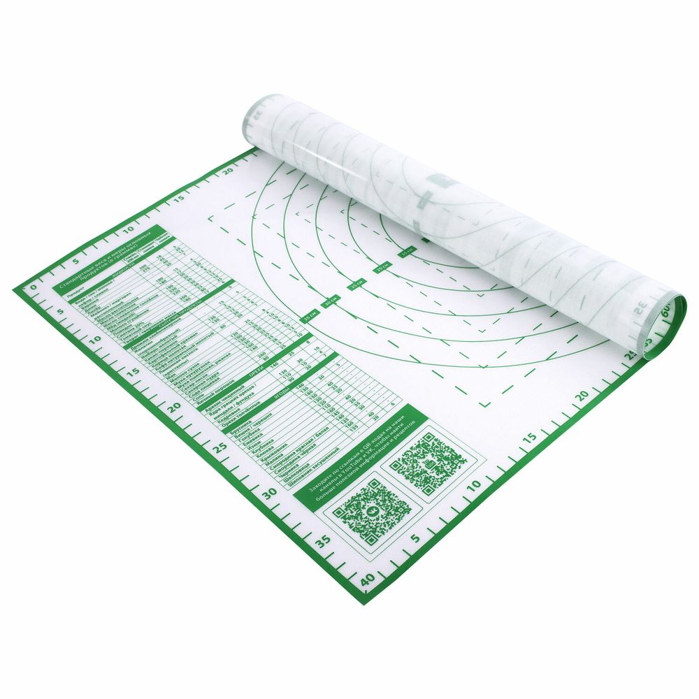 Коврик силиконовый для раскатки/запекания 40х60 см, зеленый, ПОДАРОК пластиковый нож, DASWERK