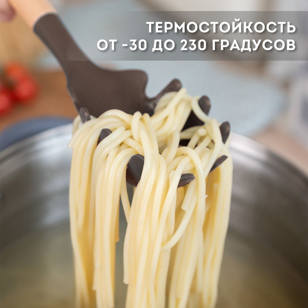 Набор силиконовых кухонных принадлежностей с деревянными ручками 12 в 1, серо-коричневый, DASWERK