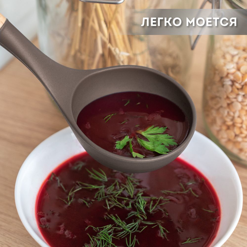 Набор силиконовых кухонных принадлежностей с деревянными ручками 12 в 1, серо-коричневый, DASWERK