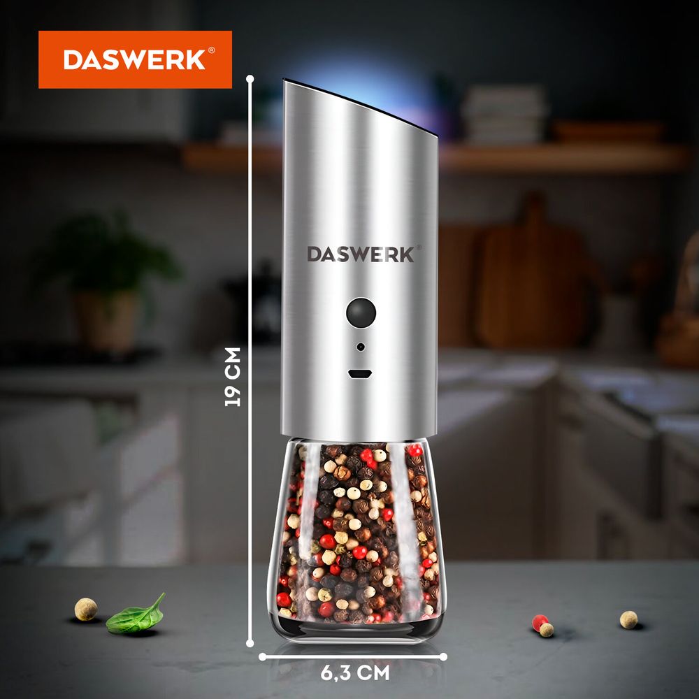 Гравитационная мельница для соли и специй электрическая, USB, PM-7, DASWERK