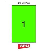 Этикетки цветные флюоресцентные APLI, прямоугольные, зеленый флюор, 210*297 мм, 20 шт.