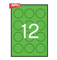 Этикетки APLI, А4, d=60, 12шт/л, 20л, круглые, флюор. зеленые 02869