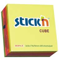 Блок-кубик клейкий STICK`N HOPAX, 76*76 мм, 5 неоновых цветов, 400 л