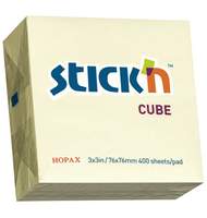 Самоклеящийся блок-кубик 76х76мм, 400л, желтый, STICK`N, HOPAX