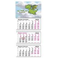 Календарь настенный 3-х блочный 2024, 305х697,Зеленый дракон 3спир,80г/м2