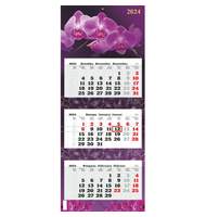 Календарь настенный 3-х блочный 2024, ПРЕМ ТРИО Орхидея, офс, 340х840