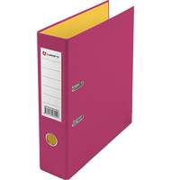 Папка-регистратор Lamark PVC 75мм 2-х стороннее покрытие, розовый/желтый, металлическая окантовка, карман, собранная