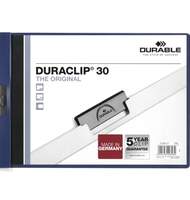 Папка с клипом черным DURABLE DuraClip до 30л, горизонтальная, темно-синяя