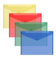 Папка-конверт с кнопкой Erich Krause FIZZY NEON  ENVELOPE, B5, 180мкм, полупрозрачная ассорти (красн, желт, син, зел)