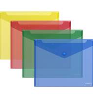 Папка-конверт с кнопкой Erich Krause FIZZY NEON  ENVELOPE, A5+, 180мкм, полупрозрачная ассорти (красн, желт, син, зел)
