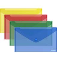 Папка-конверт с кнопкой Erich Krause ENVELOPE, С6, 180мкм, прозрачная, ассорти (красн, желт, син, зел)