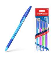 Ручка шариковая ErichKrause R-301 Neon Stick&Grip 0.7, цвет чернил синий (в пакете по 4 шт.)