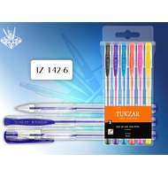 Набор ручек гелевых 6 цветов Tukzar TZ142-6, прозрачный корпус и колпачок/неон цв.