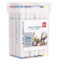 Набор маркеров для скетчинга Deli 70802-24 двойной пишущий наконечник 24 цветов пластиковая коробка. Спиртовая основа,  треугольный корпус