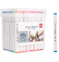 Набор маркеров для скетчинга Deli 70802-48 двойной пишущий наконечник 48 цветов пластиковая коробка . Спиртовая основа,  треугольный корпус