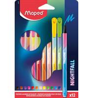 Фломастеры NIGHTFALL с заблокированным пишущим узлом, декорированные, средний пишущий узел, смываемые, в картонном футляре, 12 цветов