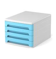 Бокс для документов 4-секционный пластиковый ErichKrause Pastel, белый с голубыми ящиками