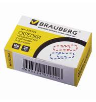 Скрепки BRAUBERG, 28 мм с цветными полосками, 100 шт., в картонной коробке
