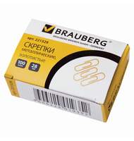 Скрепки BRAUBERG, 28 мм, золотистые, 100 шт., в картонной коробке