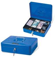 Ящик для денег, ценностей, документов, печатей BRAUBERG, 90х240х300 мм, с ключевым замком, синий