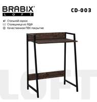 Стол на металлокаркасе BRABIX LOFT CD-003 (ш640*г420*в840мм), цвет морёный дуб
