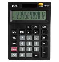 Калькулятор настольный компактный Deli E1519A, 12-р, дв.пит., 140x102мм, черный