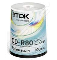 Диски TDK CD-R 700 Мб 52*Cake/100