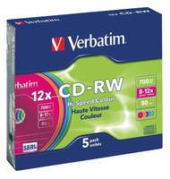 Диски Verbatim CD-RW 700 Мб 12*Slim/5 43167 Color