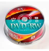 Диск DVD+RW VS 4,7GB, 4x, cakebox/25шт, перезаписываемый