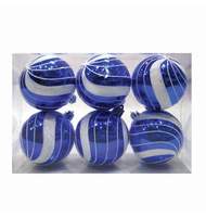 Шары елочные, набор 6 шт., пластик, диаметр 6 см, с рисунком глиттером, цвет синий (глянец)