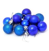 Набор из 12-ти пластиковых шаров, мат/глян/глит, 3 см, цвет-синий 