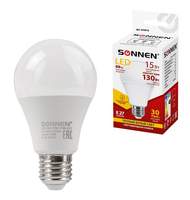 Лампа светодиодная SONNEN, 15(130)Вт, цоколь Е27, груша,теплый белый,30000ч,LED A65-15W-2700-E27