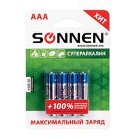 Батарейка Sonnen, AAA (LR03), комплект 4 шт., супералкалиновые, в блистере, 1,5 В