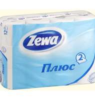 Бумага туалетная ZEWA Плюс, 2-слойная, 12 рул/уп, белая