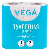 Бумага туалетная Vega 2-слойная, 4шт., эко, 15м, тиснение, белая