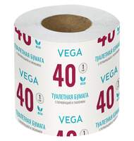 Бумага туалетная Vega, 1-слойная, 40м/рул., на втулке, с перф., с тиснением, белая, 48 шт/уп