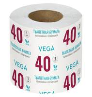 Бумага туалетная Vega, 1-слойная, 40м/рул., на втулке, с перф., серая, 48 шт/уп